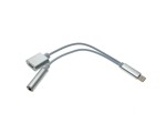 Кабель переходник Lightning 8 pin male to audio jack 3.5mm Female + Lightning Female  ,  для  iPhone5/5S/5C/6/6S/7/7+, iPad4/Air/Mini/Mini2/6, iPod Touch5 +  /одновременно заряжать смартфон и слушать музыку/