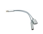 Кабель переходник Lightning 8 pin male to audio jack 3.5mm Female + Lightning Female  ,  для  iPhone5/5S/5C/6/6S/7/7+, iPad4/Air/Mini/Mini2/6, iPod Touch5 +  /одновременно заряжать смартфон и слушать музыку/