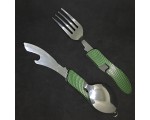 Многофункциональный складной туристический набор столовых приборов / походный набор ложка - вилка - нож, цвет зеленый