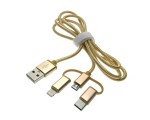Универсальный кабель - переходник 3в1 USB 2.0 Am to Lightning + microUSB + USB type C 3.1 1м, нейлоновая оплетка, цвет золото, модель: Eusb3in1m-m-g