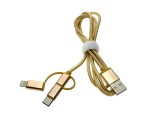 Универсальный кабель - переходник 3в1 USB 2.0 Am to Lightning + microUSB + USB type C 3.1 1м, нейлоновая оплетка, цвет золото, модель: Eusb3in1m-m-g