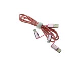 Универсальный кабель - переходник 3в1 USB 2.0 Am to Lightning + microUSB + USB type C 3.1, 1метр, нейлоновая оплетка, цвет розовый. Eusb3in1m-m-p /для передачи данных и зарядки /
