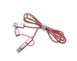 Универсальный кабель - переходник 3в1 USB 2.0 Am to Lightning + microUSB + USB type C 3.1, 1метр, нейлоновая оплетка, цвет розовый. Eusb3in1m-m-p /для передачи данных и зарядки /