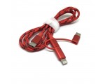 Универсальный кабель - переходник 3 в 1м!!!  USB type C 3.1 to Lightning + microUSB + USB type C 3.1, 1метр, нейлоновая оплетка EtyC3i1r красный Espada для зарядки и обмена данными
