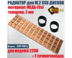 Радиатор для SSD M.2 2280 медь толщина 2 мм, Модель ESP-R8Cu